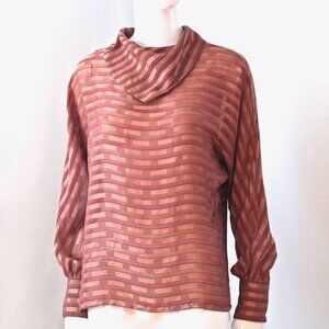 Mary West 1970's Dusty Rose Blouse With Sheer Stripes & Front Panel - France